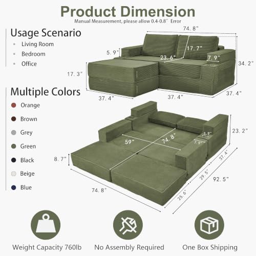 JJJ 75" Convertible Sofa Bed Couch Boneless Loveseat for Living Room
