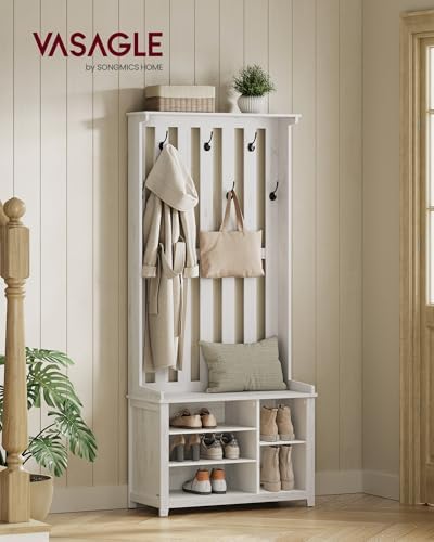 VASAGLE Hall Tree with Bench and Shoe Storage, 7 Double Hooks