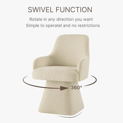 KISLOT Swivel Dining Chairs Set of 4, Mid Century Modern Chairs Fabric Upholstered Armchair with Armrest & Ergonomic Backrest for Dining Room, Kitchen, Bedroom, Living Room, Sand, 4 Boxs