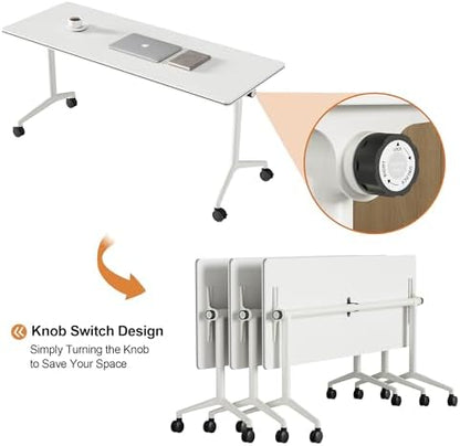 Okeysen Conference Room Table 6 Pack, Modern Folding Training Tables with Flip Top, Mobile Table with Four Locking Wheels, Executive Desk for Meeting Room, Office, Classroom 59.06”x23.62”x29.53”