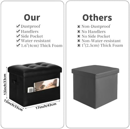 BelugaHelper Storage Ottoman Foot Rest with Thicker Foam Padded Seat, Black