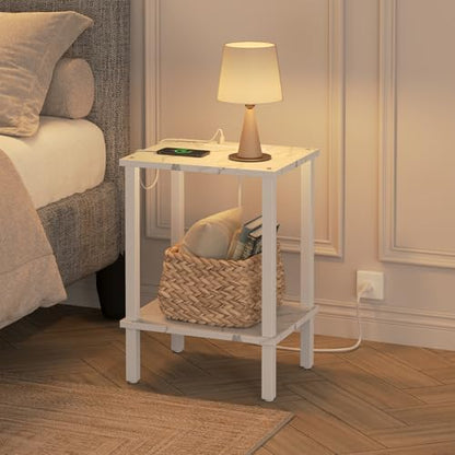 TUTOTAK End Table with Charging Station, Side Table Set of 2, Nightstand