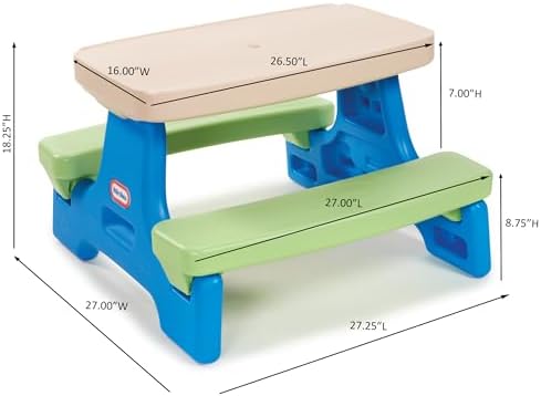 Little Tikes Easy Store Jr. Picnic Table with Umbrella - Blue / Green, 27.25''L x 27.00''W x 18.25''H