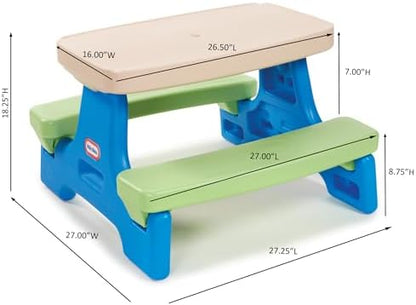 Little Tikes Easy Store Jr. Picnic Table with Umbrella - Blue / Green, 27.25''L x 27.00''W x 18.25''H