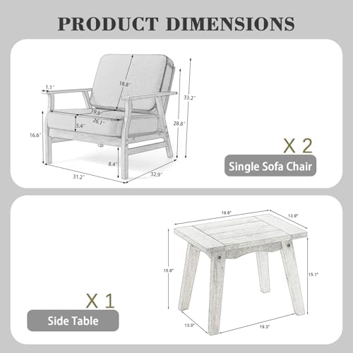 3 Piece Outdoor Bistro Set, Bistro Table and Chairs Set of 2