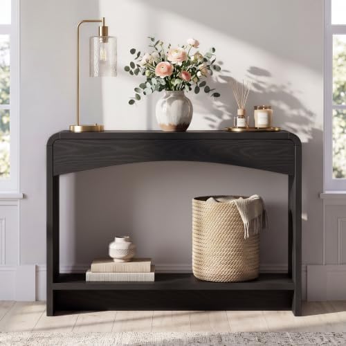 Farmhouse Entryway Table, 43" Console Table with Open Shelf Black
