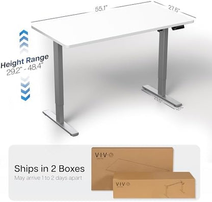 VIVO Electric Standing Desk, Solid 1-Piece 55" x 28" White Top