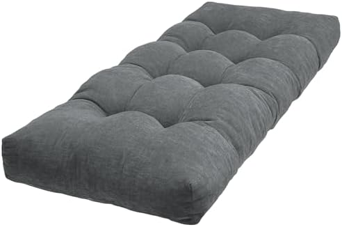 72 Inch Bench Cushion, Tufted Window Seat Cushion with High-Density Memory Foam, Soft Chenille Non-Slip Indoor Furniture Pad for Bay Window, Dining Bench, Entryway (Dark Grey, 72x14x3)