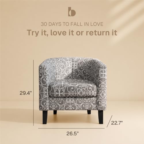 BELLEZE Accent Barrel Chair Set of 2, Linen Round Chair Club Tub Sofa Corner Chair with Flared Legs and Cozy Soft Padding for Living Room Bedroom Waiting Room - White & Gray