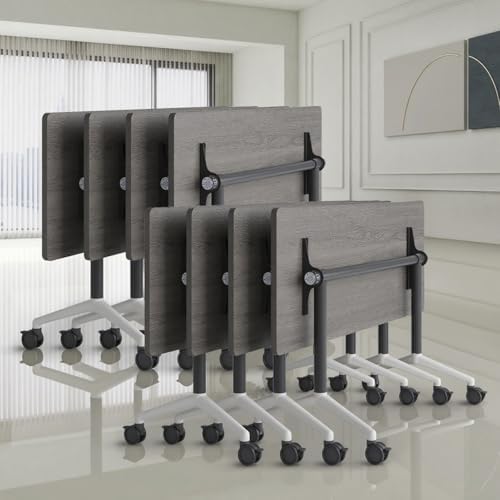 Folding Conference Room Tables, Seminar Conference Table Modern Flip Top Training Meeting Tables, Conference Room Table with Wheels for Home Office Classr,8 Pack 55.1inch