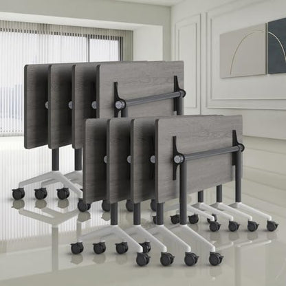 Folding Conference Room Tables, Seminar Conference Table Modern Flip Top Training Meeting Tables, Conference Room Table with Wheels for Home Office Classr,8 Pack 55.1inch