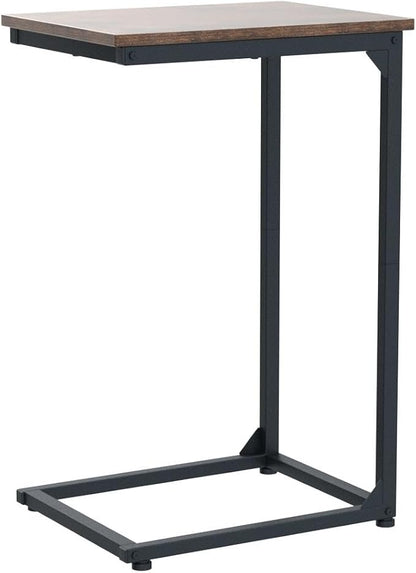AMHANCIBLE C Shaped End Table Set of 2, Couch Side Table that Slide Under Sofa, Narrow Small Space TV Trays for Living Room, Bedroom, Rustic Brown HET02CBR