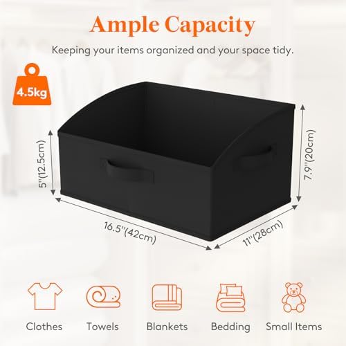 Lifewit Trapezoid Closet Storage Bin for Shelf, 6 Packs 19L, Black
