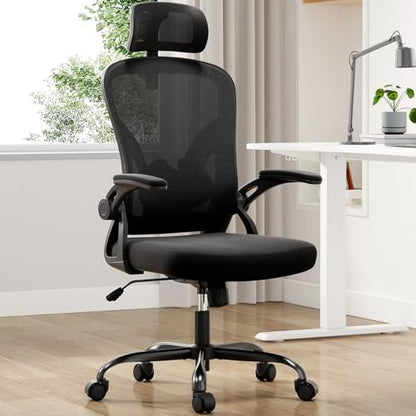 Farini Ergonomic Office Chair, Home Office Desk Chair with Headrest, High Back Swivel Computer Chair with Armrests and Adjustable Lumbar Support for Home Office Study Room, Black & Dark Black