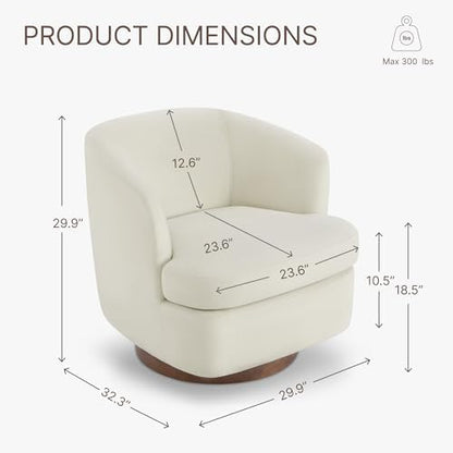 Swivel Accent Chair, Barrel Armchair with Upholstered Performance Fabric and Wood Base for Bedroom Waiting Living Room, 1 PC, Linen