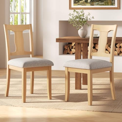 Merax Wood Farmhouse Upholstered Dining Chair Set of 2 , Natural