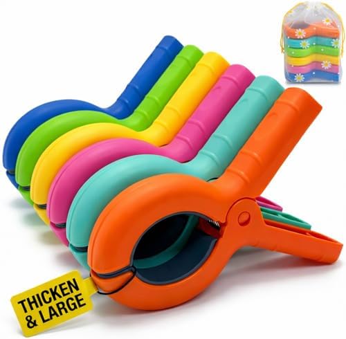 Large Beach Towel Clips for Beach Chairs, 6 Pcs Heavy Duty Towel Holder for Cruise Essentials, Clothes Pins to Beach Must Haves, Vacation Accessories for Lounge & Pool Chair Clips, Fort Clips