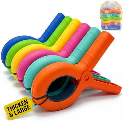 Large Beach Towel Clips for Beach Chairs, 6 Pcs Heavy Duty Towel Holder for Cruise Essentials, Clothes Pins to Beach Must Haves, Vacation Accessories for Lounge & Pool Chair Clips, Fort Clips