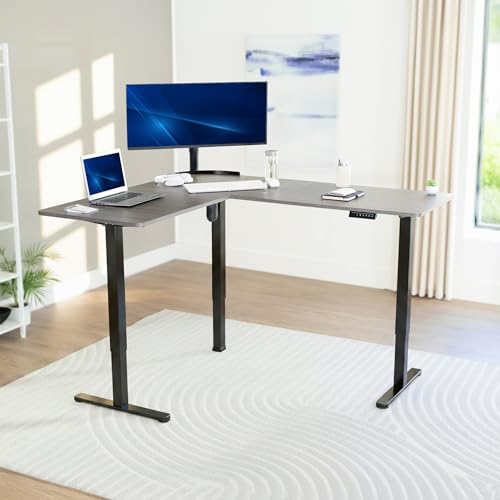 VIVO Electric Corner Standing Desk, L-Shaped, 63" x 55" Dark Gray Top