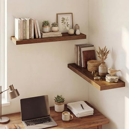 Dreamland 32 Inches Floating Shelves for Wall, 9.3" Deep Long Floating Shelves Set of 2, Large Display & Storage Shelf, Wall Shelf for Bathroom Bedroom Living Room Kitchen Office, Walnut