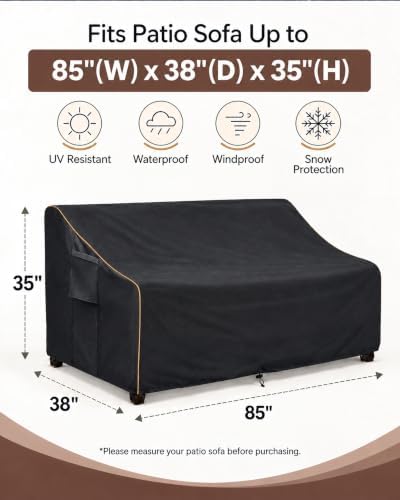 Patio 3-Seater Sofa Cover,Outdoor Couch Cover Fits up to 85W x 38D x 35H Inches,100% Waterproof Heavy Duty Patio Furniture Covers,Black