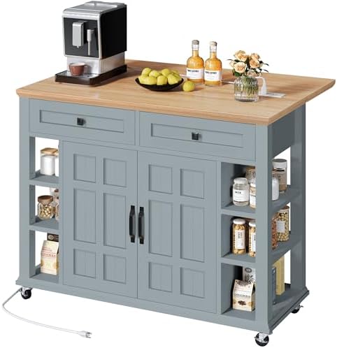 DWVO Rolling Kitchen Island with Drop Leaf
