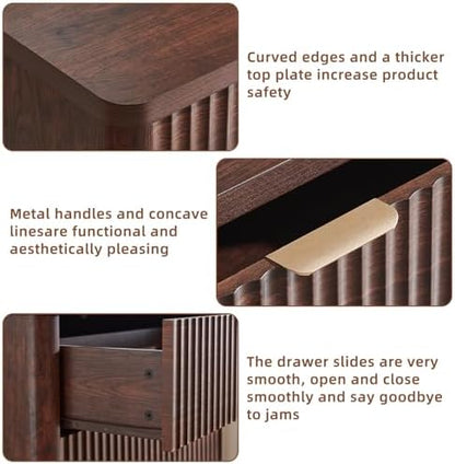 LEYAOYAO Fluted 5 Drawers Dresser for Bedroom Set of 2, 34" Tall Modern Chest of Drawers with Metal Handle, Curved Profile Design,Walnut Wood Drawer Organizer for Bedroom, Living Room, Hallway