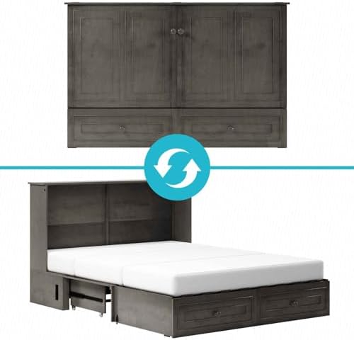 CECER Queen Murphy Cabinet Bed without Mattress, Slate Grey