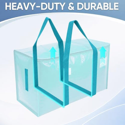 TICONN 6 Pack Extra Large Moving Bags Heavy Duty with Zippers & Carrying Handles, Durable Storage Bags Moving Boxes for Closet Organizers and Storage (6 Pack, Aqua)