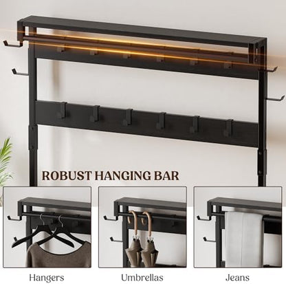 Coat Rack, 39.4” Hall Tree with Shoe Storage Bench, Black