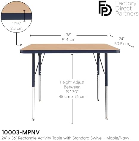 FDP 24" x 36" Rectangle Table with Swivel Glide Legs - Maple/Navy