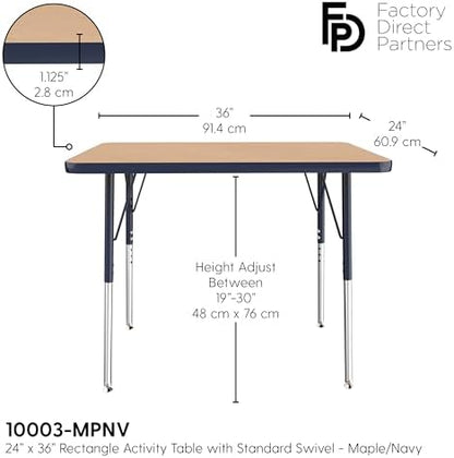 FDP 24" x 36" Rectangle Table with Swivel Glide Legs - Maple/Navy
