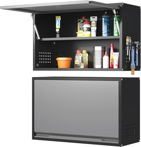 Garage Wall Cabinet, 19.7" H Metal Wall Cabinet with Up-Flip Door