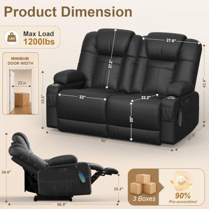 Power Recliner Loveseat with Massage & Heat, Gray