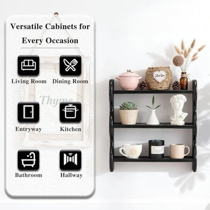 100% Solid Wood Floating Shelf, Vintage Wall Shelves Wall Mounted Storage Rack 3-Tier, Farmhouse Decor Hanging Shelf Display Shelves for Apartment, Living Room and Bedroom