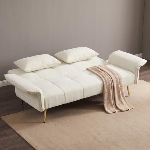 70.1" Convertible Futon Sofa Bed, Teddy Loveseat Couches, Beige