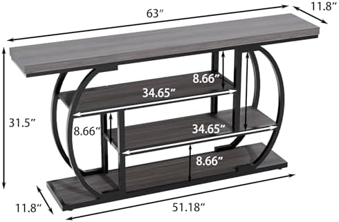 63In Narrow Console Table, 4‑Tier Entryway Table with Storage, Gray