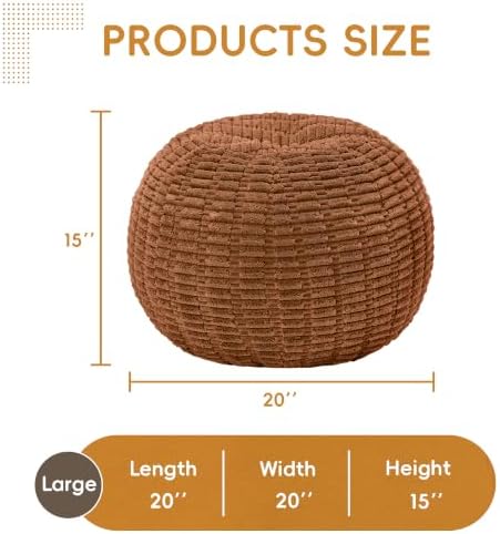 Hobestluk Stuffed Pouf Ottoman Footrest,Round Footstool,Large,Orange