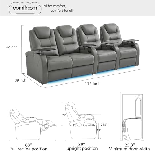 comfiroom Home Theater Seating, Top-Grain Leather Power Recliner Chair