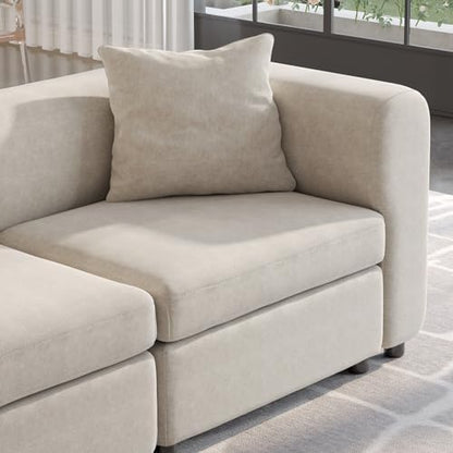 Miuuod 4 Seaters Oversized Sectional Sofa for Living Room,4 Seats for Small Space,Broad Seater & Convertible Couche Lisure Cozy Velvet Seats,Sleeper Sectional Sofa Beige