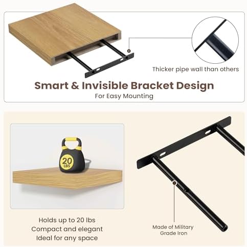 Square Floating Shelves for Wall - 9.3 Inch Deep Floating Shelves with Invisible Brackets, Oak Small Wall Shelf for Living Room, Bathroom, Bedroom, and Kitchen Decor Set of 4