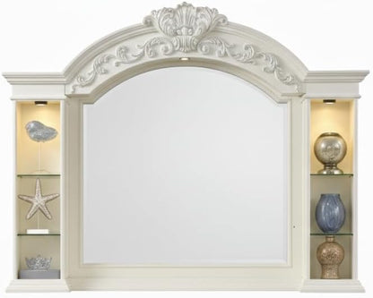 First of a Kind Platinum Traditional 5 Piece King Bedroom Set with Upholstered Tufted Headboard Elegant European Inspired Design Coordinated Furniture Collection, White