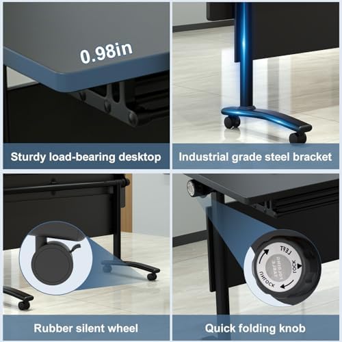 Conference Table, Folding Conference Room Tables with Wheels, Modular Flip Top Nesting Training Table, Modern Rolling Meeting Stackable Tables for Mobile Office Boardroom Classroom, Gray 6Pack