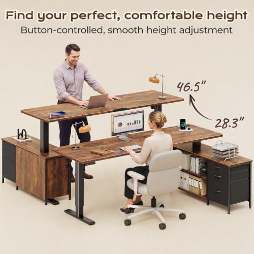 PRAISUN 63'' L Standing Desk with Outlets, Cabinet with Shelves, Drawers