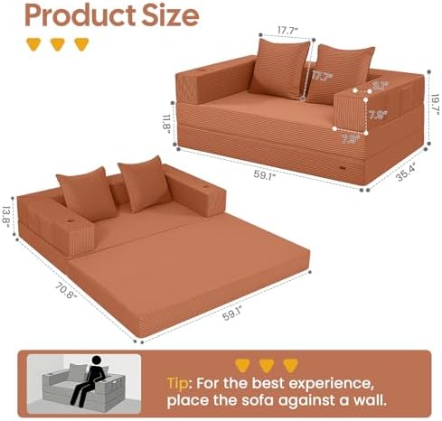 COMAX Boneless Futon Sofa Bed, 59" Small Low-Profile Floor Couch