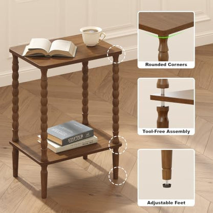 TUTOTAK Small End Table with Solid Wood Legs, Side Table Set of 2