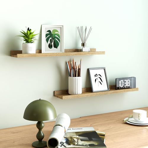 Oak Floating Shelves for Wall Decor, 32 in Shelf with Lip, 2 Set