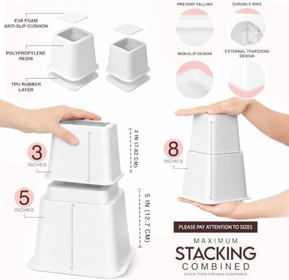Utopia Bedding Heavy Duty Bed Risers, 3, 5, 8 Inch, Pack of 4, White
