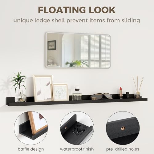 48 Inch Floating Shelves, Black Picture Ledge Shelf Set of 2