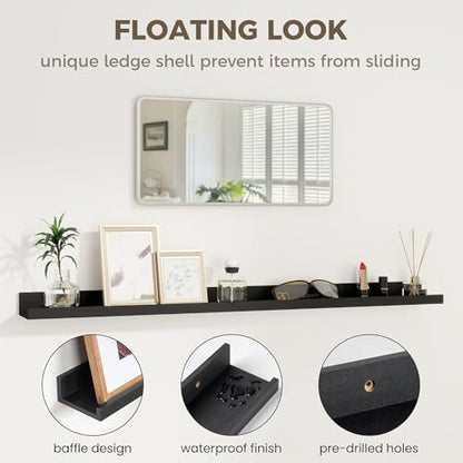 72 Inch Floating Shelves, Black Picture Ledge Shelf Set of 2